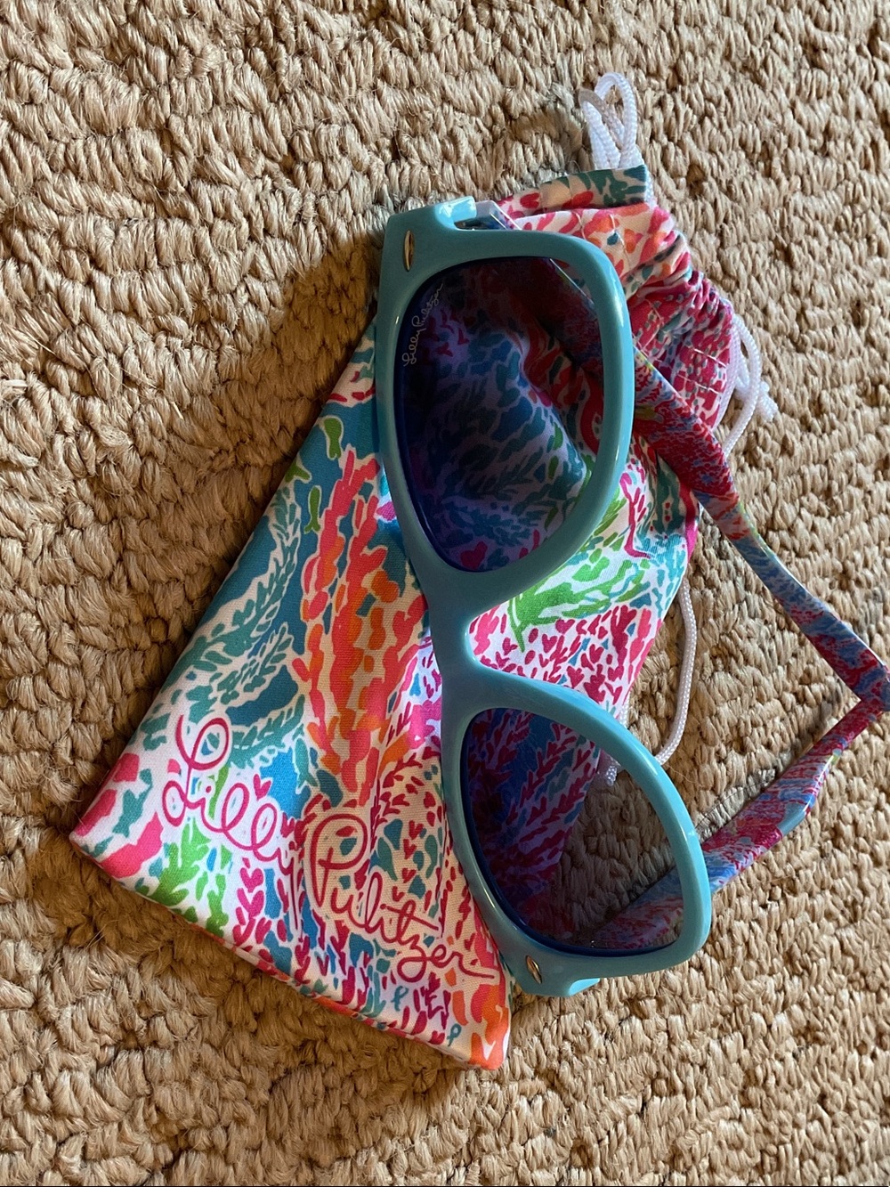 Lilly Pulitzer Aqua Sunglasses with Colorful Printed Pouch